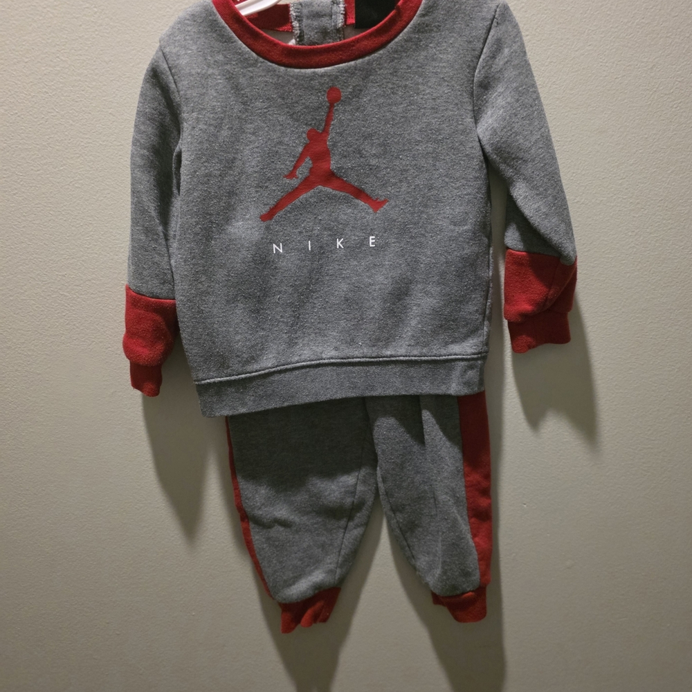 Nike Gray and Red Baby Tracksuit